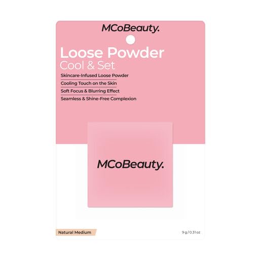 MCoBeauty - Loose Powder Cool & Set - Natural Medium Shade - Finely Milled Water-Based Setting Powder with Hyaluronic Acid, Glycerin & Vitamin E - Vegan, Cruelty Free Cosmetics - Face Makeup