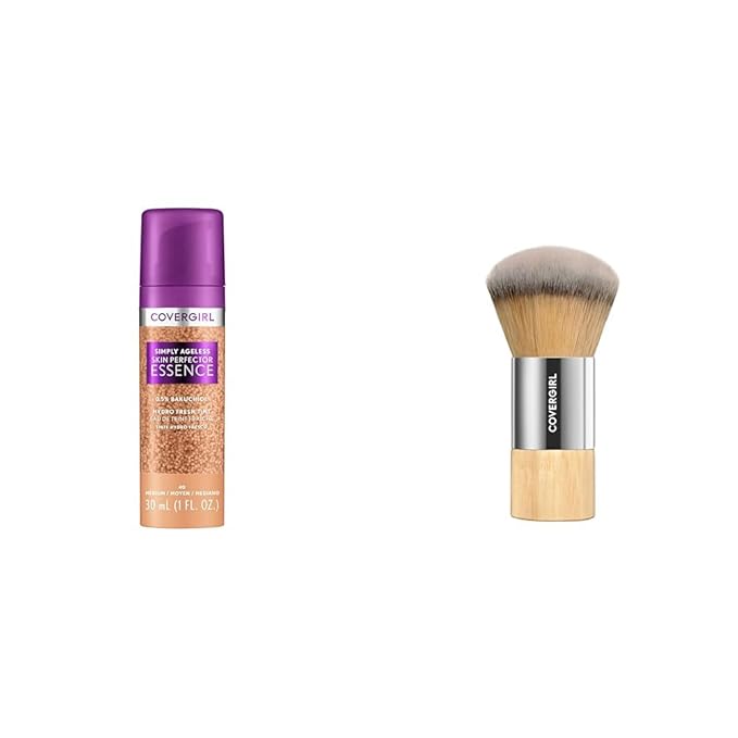 Covergirl Simply Ageless 40 Medium Foundation, Blending Brush - Skincare Makeup with Bakuchiol & Tranexamic Acid Reduces Fine Lines & Fades Dark Spots