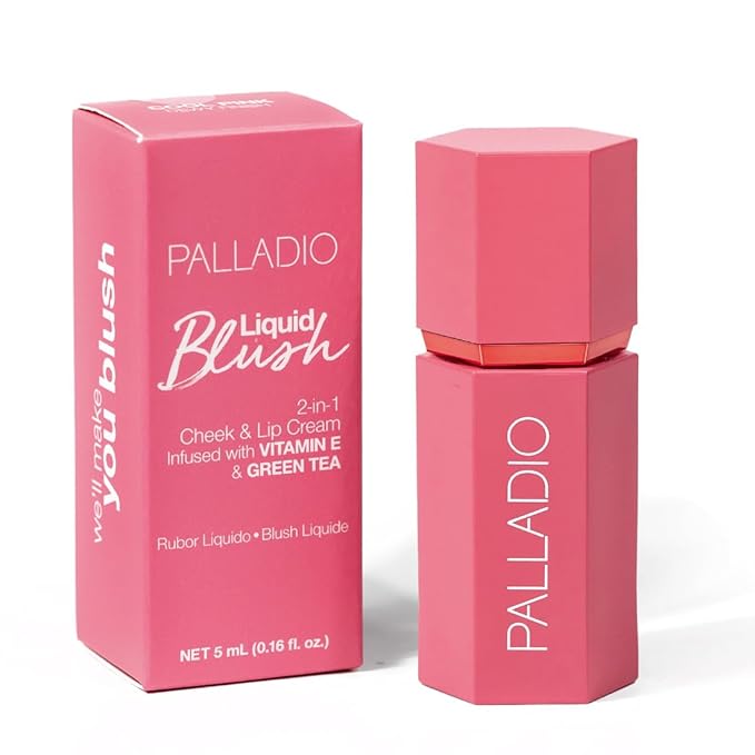 Palladio Liquid Blush for Cheeks & Lips 2-in-1 Makeup Face Blush, Weightless Cream Formula, Smudge Proof Long-Wearing Pigmented Blush, Natural Look Makeup Face Blushes, Dewy Finish, Cool Pink