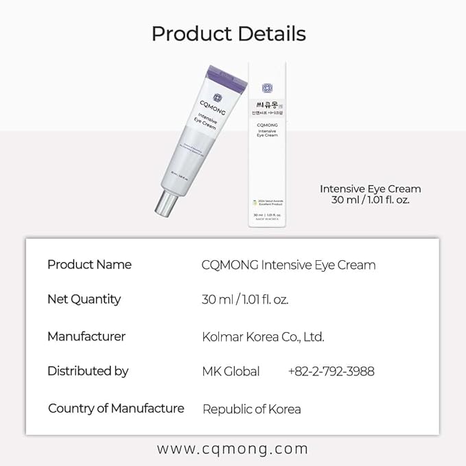 Intensive Eye Cream 1.01 fl oz for hydrating, wrinkles, elastic skin, dark circles, puffiness, fine lines, eye bags under eyes | Hyaluronic Acid, Collagen, Peptide | Korean skincare