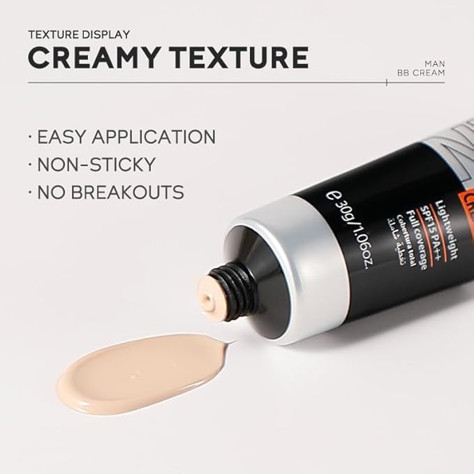 AKARY Hydrating Men BB Cream SPF 15 PA++, Full-Coverage Foundation&Concealer, Mens Face Moisturizer Cream Evens Skin Tone, Oil Control and Cover Flaws, Natural Finish for All Skin Types, Tan 320