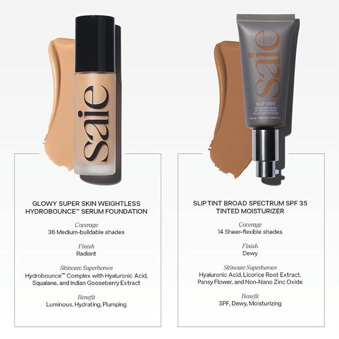 Saie Slip Tint Tinted Moisturizer with SPF 35 - Light Coverage, Glowy Skin Tint & Mineral Sunscreen for Face with Hydrating Hyaluronic Acid - Summer Makeup Essential - Shade Four + Half (1.35 oz)