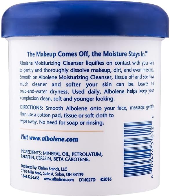 Albolene Face Moisturizer & Makeup Remover - Facial Cleanser & Cleansing Balm - Beta-Carotene Fragrance-Free Cream - 12 oz - (Pack of 1)