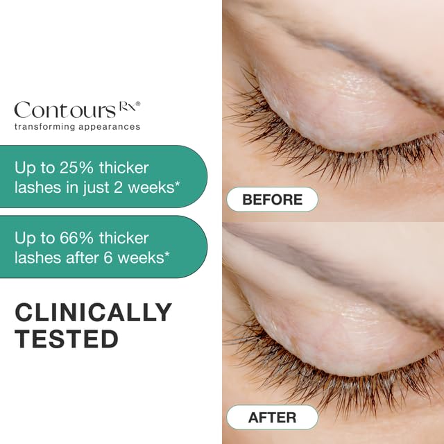 Contours Rx Botanical Lash & Brow Enhancing Serum – Organic, Drug-Free Growth Formula with Peptides & Botanicals – Strengthens, Hydrates & Nourishes – 5ml