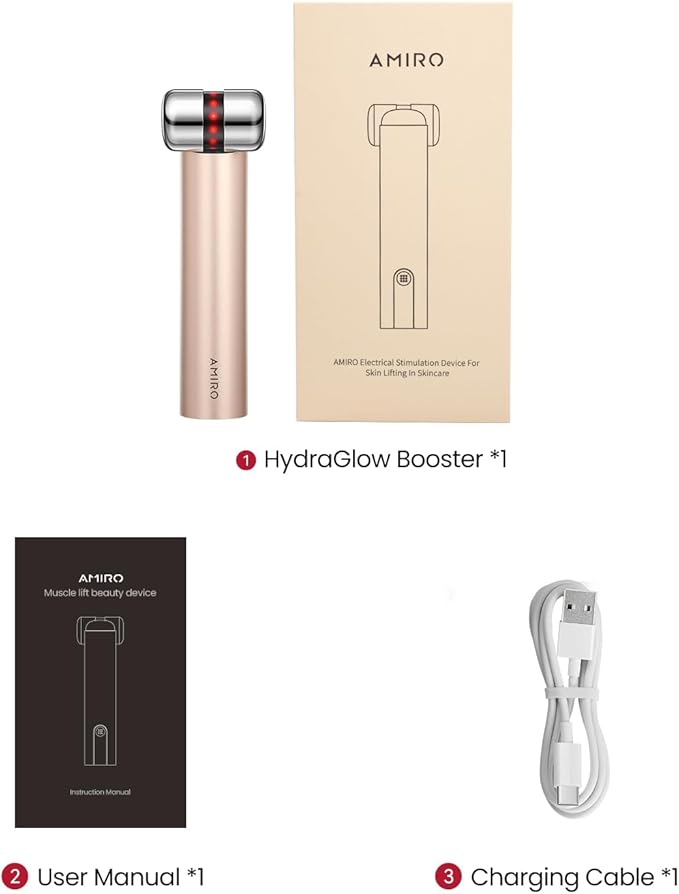 AMIRO HydraGlow Booster Facial Device, Skin Firming & Radiance Enhancing, Works with PDRN Serum, Portable at-Home LED Beauty Device