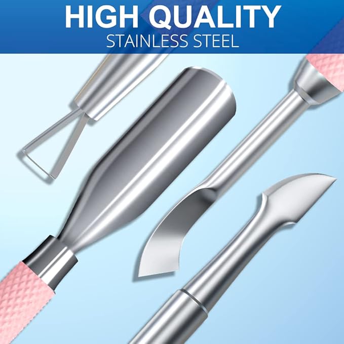 2PCS Metal Pink Cuticle Pusher