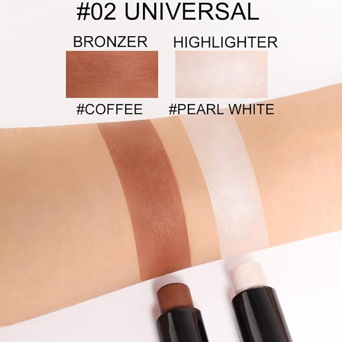 evpct 2In1 Face Cream Contour Stick Makeup Highlighter Highlight Brown Creme Cheek Contour Sticks contorno en crema Bronzer Bronzing Foundation Stick Kit Illuminator Long Lasting,02 Pearl White Coffee
