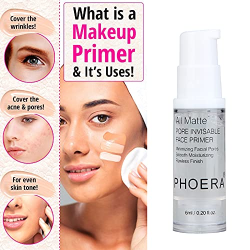 PHOERA Setting Powder and PHOERA Face Primer Makeup, Control Oil Brighten Skin Color Cover Blemish Whitening Face Setting Loose Powder(2 Pcs) (01 Translucent +makeup primer)