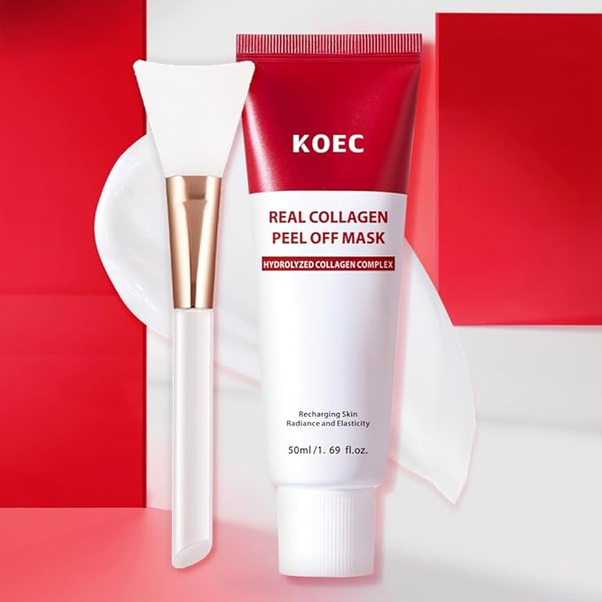 KOEC Real Collagen Peel Off Face Mask,Collagen Overnight Wrapping Facial Mask,Deep Hydrating & Restores Elasticity & Refine Pores,Hydrolyzed Collagen with 500 DA for Glass Glow Skin,1.69 fl.oz