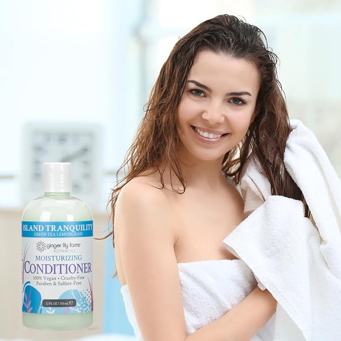 Ginger Lily Farms Botanicals Moisturizing Conditioner for Dry Hair, Island Tranquility, 100% Vegan & Cruelty-Free, Green Tea Lemongrass Scent, 12 Fl Oz