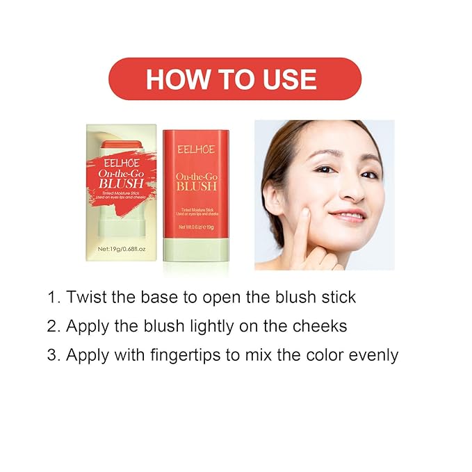 Makeup Blush Stick, Cream Blush Stick, Tinted Solid for Women