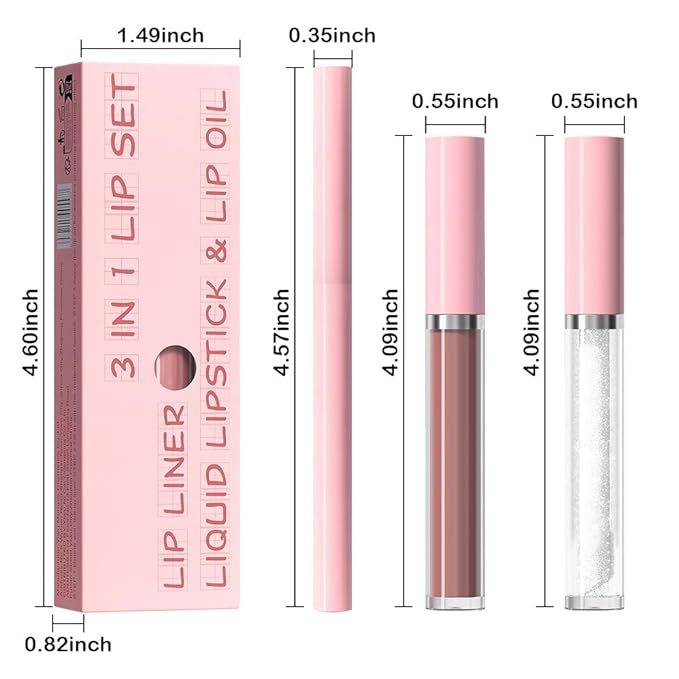 3-in-1Nude Pink Matte Lip Stain Kit | Waterproof Lip Liner + Hydrating Matte Lip Gloss + Nourishing Lip Oil | Long Lasting Plumping to Create Perfect Lip Makeup.01#