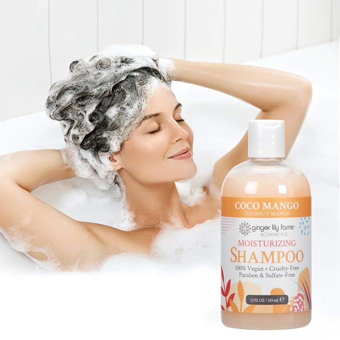 Ginger Lily Farms Botanicals Moisturizing Shampoo for All Hair Types, Coco Mango, 100% Vegan & Cruelty-Free, Coconut Mango Scent, 12 Fl Oz (Pack of 6)