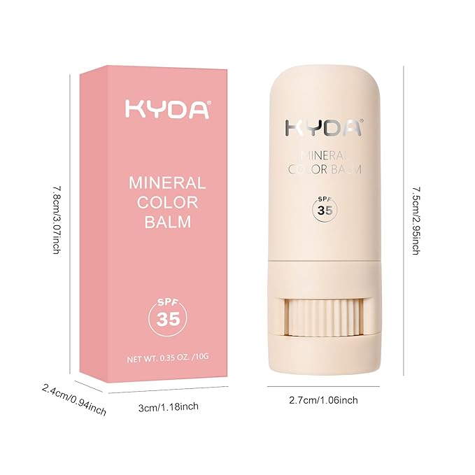 KYDA Mineral Color Balm, Buildable Shimmer Color for Lips and Cheeks, Broad spectrum SPF 35, Natural Shimmer Finish, Lightweight Blendable Creamy, Multiuse Blush Stick, PINK