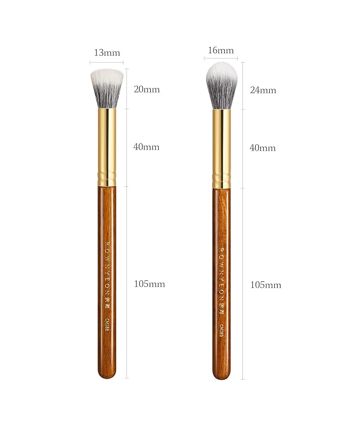 Desert Oak Series Dual Wool Blush Brush - Flat Top Goat Hair for Diffused Powder & Cream Blush, Seamless Blending, Bubinga Handle (CM 188)