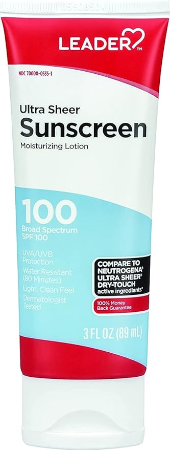Leader Travel Sunscreen SPF 100+, Ultra Sheer Dry-Touch Water Resistant and Non-Greasy Lotion with Broad Spectrum SPF 100+, 3 Fl Oz (3)