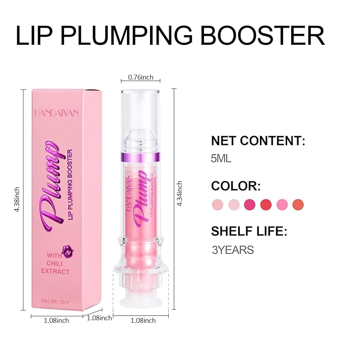 Erinde Lip Plumper Gloss, Natural Spicy Lip Plumping Booster, Ultra-Hydrating & Nourishing Plump Lip Plumper, Glossy Finish Fuller Lip Plumping Oil for Women Girls, 01#