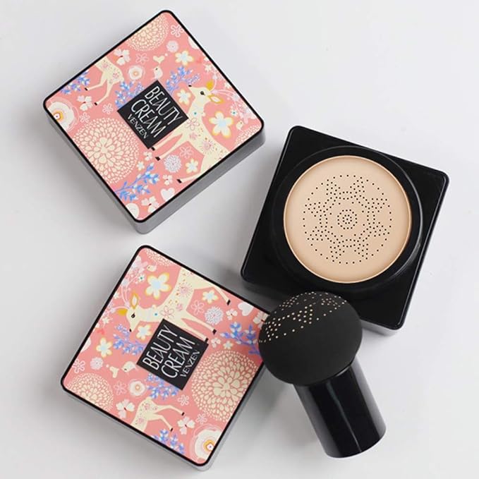 GL-Turelifes Mushroom Head Air Cushion Foundation CC Cream Water Feeling Flawless BB Cream Moisturizing Oil Control, Lightweight & Smoothing Natural Concealer (Apricot)