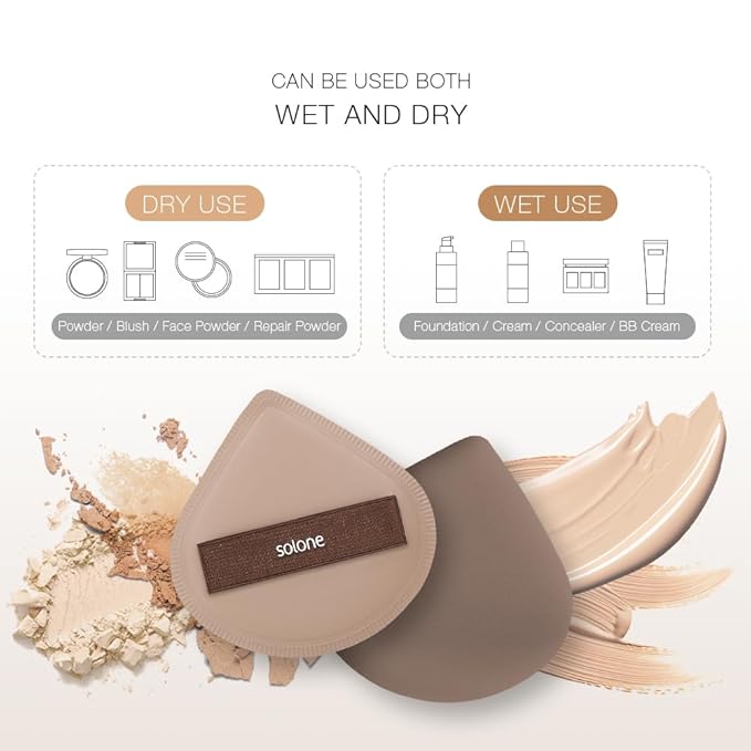 Solone Makeup Spatula and Sponge 3-PCs Set – Washable Foundation Tools with 1 Spatula & 3 Reusable Makeup Sponges + Storage Case | For Blending Liquid, Cream, or Foundation Makeup