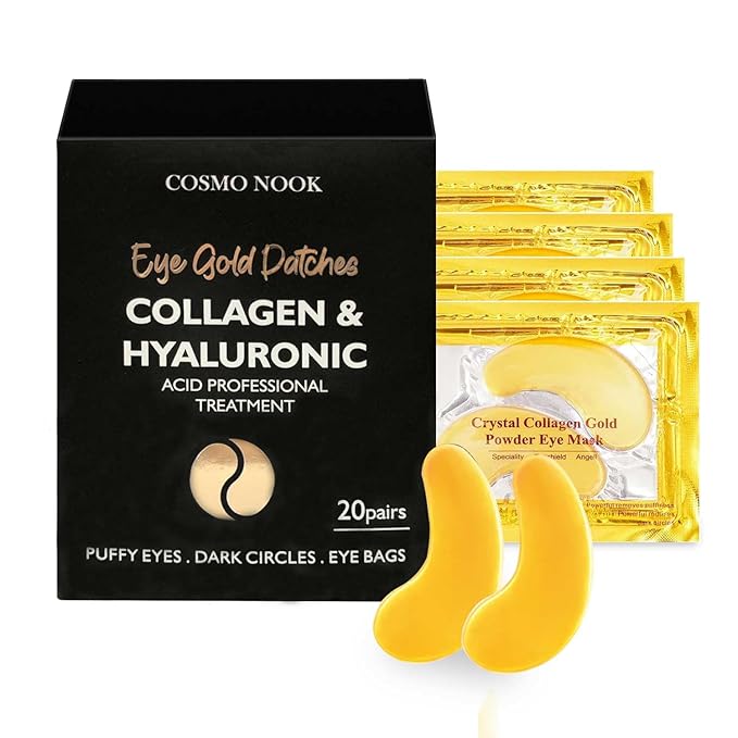 Under Eye Patches (20 Pairs) - Golden Eye Mask with Amino Acid & Collagen, Cooling Eye Care for Wrinkles, Puffy Eyes & Dark Circles, Skincare Treatment for Men & Women