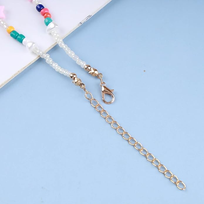 Vintage Seed Bead Choker Necklace Pearl Choker Necklace Colorful Star Heart Necklace Cute Rainbow Necklace Chain Jewelry for Women