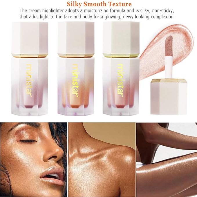 Liquid Highlighter Makeup, Long Lasting Liquid Luminizer for Glowing Skin Waterproof Smooth Glitter Highlight Face Illuminator Cream Contour Stick Body Shimmer Liquid Bronzer(#01 MOONLIGHT)