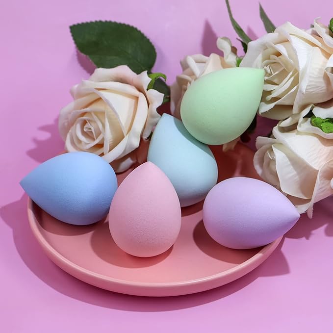 BEAKEY 5 Pcs Makeup Sponge Set, Latex-Free Makeup Sponges for Foundation, Multi-colored Boun Boun Sponges, Flawless for Liquid, Cream, and Powder