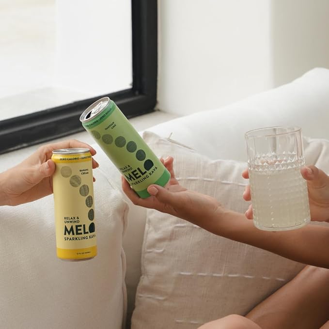 Melo Sparkling Kava Drink, Tahitian Lime, Sugar Free Non Alcoholic Drinks with Zero Calories, Gluten Free, Vegan, 100% Natural Mocktail with 750mg Kava Root per Drink, 12 Pack, 12 oz Cans