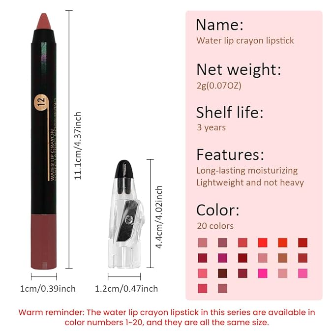 Brownish Red Crayon Matte Lipstick Lip Liner Pencil, Moisture Smooth Lipstick Pencil, With pencil sharpener Sharpenable Lip Pencil, Ultimate Lip Crayon for Women Smudgeproof Waterproof 12#
