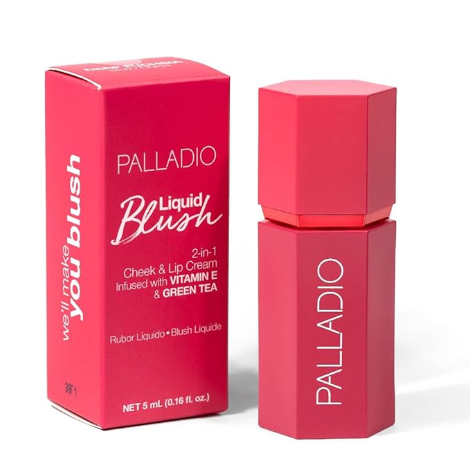 Palladio Liquid Blush for Cheeks & Lips 2-in-1 Makeup Face Blush, Weightless Cream Formula, Smudge Proof Long-Wearing Pigmented Blush, Natural Look Makeup Face Blushes, Dewy Finish, Deep Fuchsia