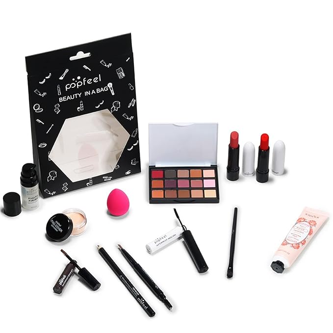 All-in-one Holiday Makeup Gift Set | Full Makeup Kit for Women Multipurpose Essential Bundle Include Eyeshadow Palette Lipstick Blush Concealer Face Powder Eyeliner Mascara Lipgloss Brush
