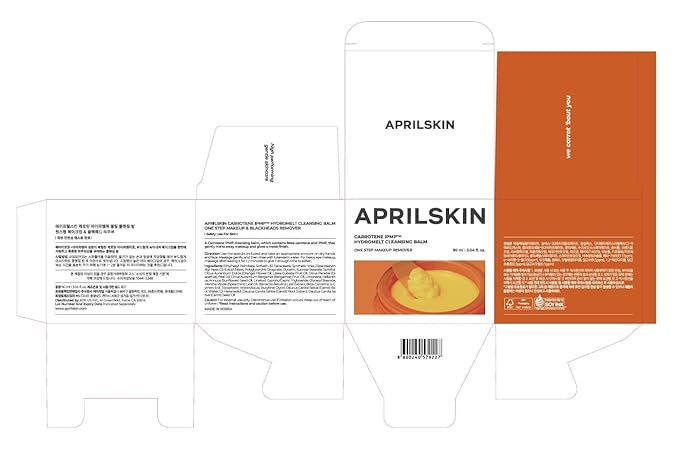 APRILSKIN Carrotene IPMP Hydromelt Cleansing Balm, 3.04 fl.oz, Noncomedogenic, Grapefruit Peel Oil, O-Cymen-5-Ol helps reduce blackheads & breakouts, for sensitive & oily skin, Korean Skincare