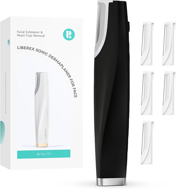 Sonic Dermaplaning Tool for Face - Rechargeable Dermaplane Razor with 6 Refill Dermablades, Facial Hair & Peach Fuzz Remover for Women (Black)