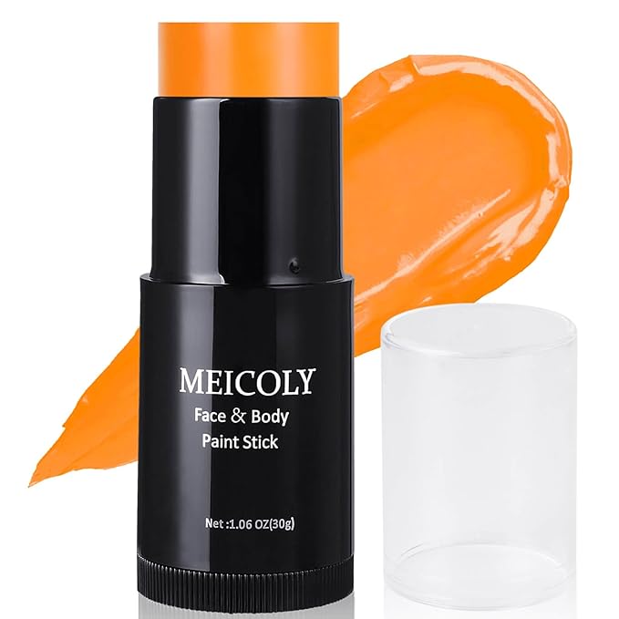 MEICOLY Orange Face Body Paint Stick(1.06 Oz),Cream Blendable Face Paint,Orange Eye Black Baseball/Softball,Sweatproof Waterproof Face Painting for Halloween Pumpkin Special Effects SFX Cosplay Makeup