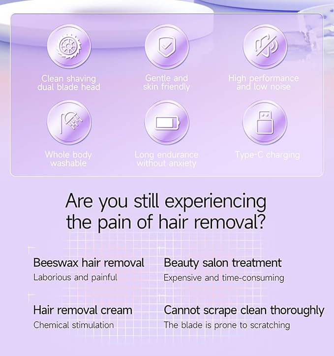 New Pinsliee Electric Razors for Women, Glowhave Double Headed Bikini Trimmer, Body Hair Shaver, Travel Razors for Women, Suitable for Underarms, Legs, Arms,Face (Pink Purple)