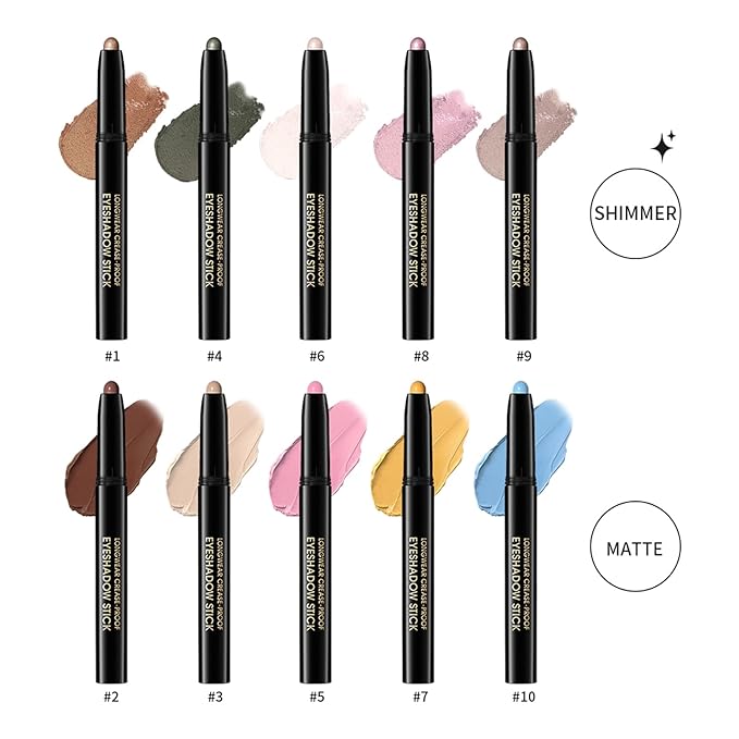 Eyeshadow Stick, Shimmer and Matte Cream Eye Shadow Brightener Sticks Eyeliner Pencil Crayon, Waterproof Long Lasting Eye Highlighter Stick Makeup,0.056 Oz(#1-Caramel)