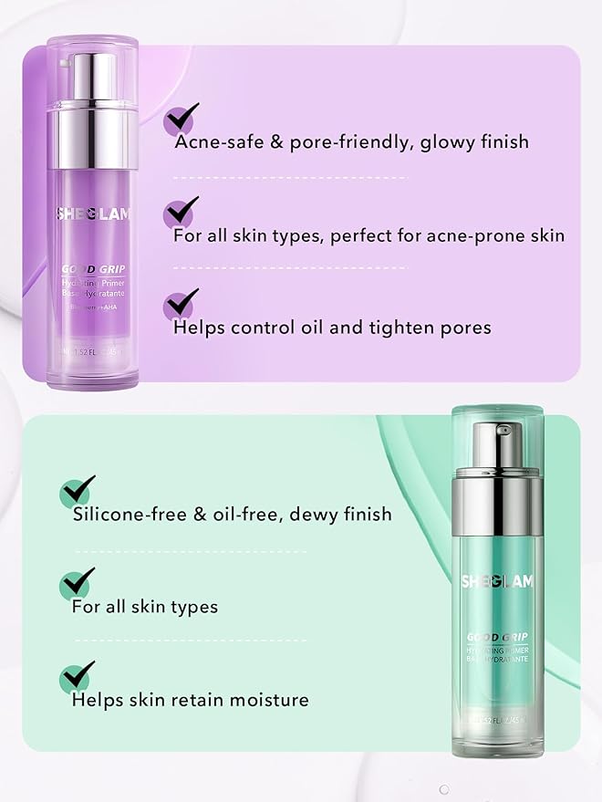 SHEGLAM Good Grip Hydrating Primer Oil Control Moisturizing Primer Gel Smooth Fine Lines Oil And Silicone-Free Face -Blueberry + Aha-Purple