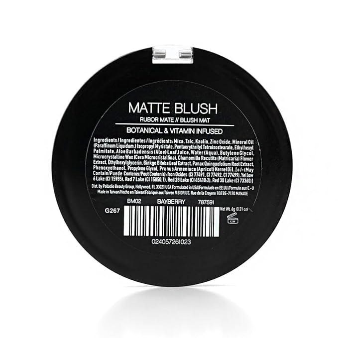 Palladio Matte Blush, Brushes onto Cheeks Smoothly, Soft Matte Look and Even Finish, Flawless Velvety Coverage, Effortless Blending Makeup, Flatters the Face, Convenient Compact, Bayberry