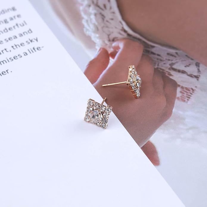 Vintage Crystal Square Earrings Rhinestone Square Stud Earrings Gold Cz Square Earrings Geometric Square Earrings Jewelry for Women