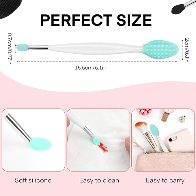 Unaone Lip Scrub Brush - 3 PCS Dual-ended Lip Scrubber Exfoliator and Silicone Lip Brush, 3-in-1 Silicone Lip Scrub Tool Lip Mask Applicator, Gentle Exfoliator & Applicator for Soft