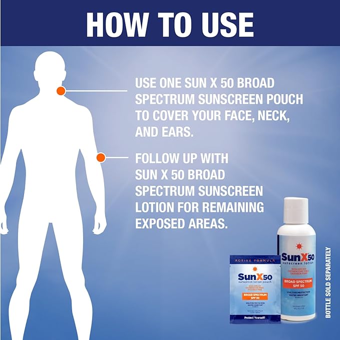 Sun X 50 SPF Individual Sunscreen Packets Travel Size - 50 Pack Fishbowl of Paraben, Oxybenzone, & White Cast Free Broad Spectrum SPF Sunscreen Packets - Water & Sweat Resistant For Up To 80 Minutes