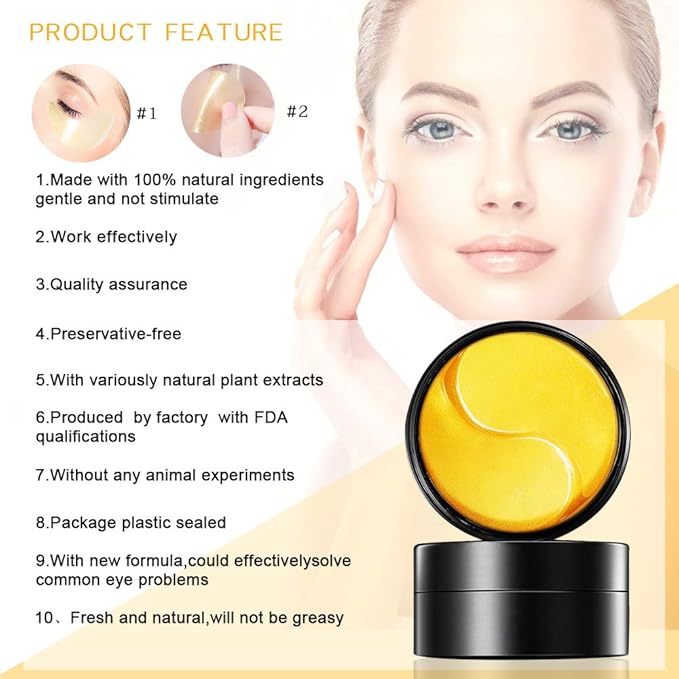 Under Eye Patches (30 Pairs Eye Gels) - Golden Eye Mask with Amino Acid & Collagen - Rejuvenating Treatment for Dark Circles, Puffy Eyes, Refreshing, Revitalizing, Travel, Wrinkles