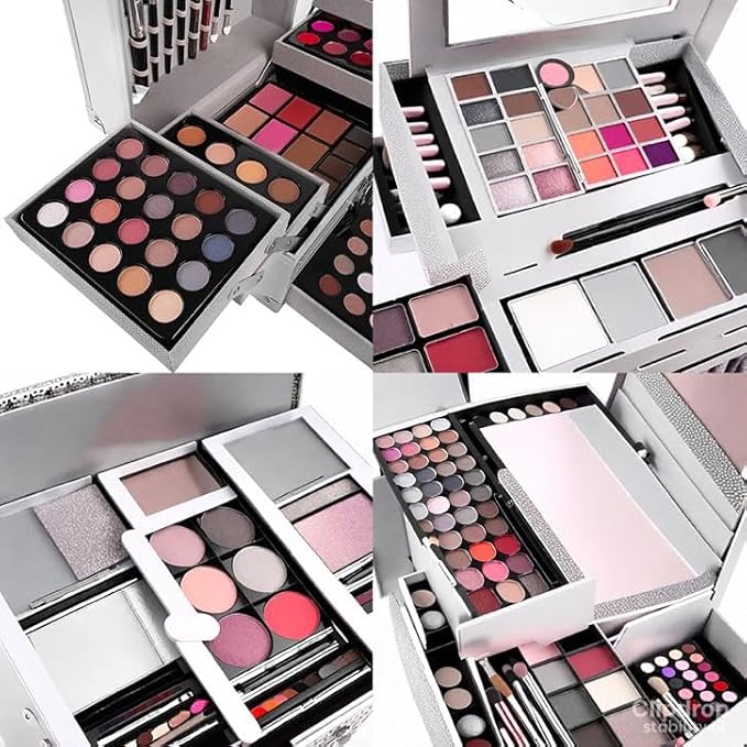 132 Colors All In One Ultimate Color Makeup Kit: Carry All Trunk with Cosmetic Contouring Palette, Concealer, Face Powder, Lip Gloss, Blusher, Contour Shade, Eye Liner, and Eyebrow Powder.