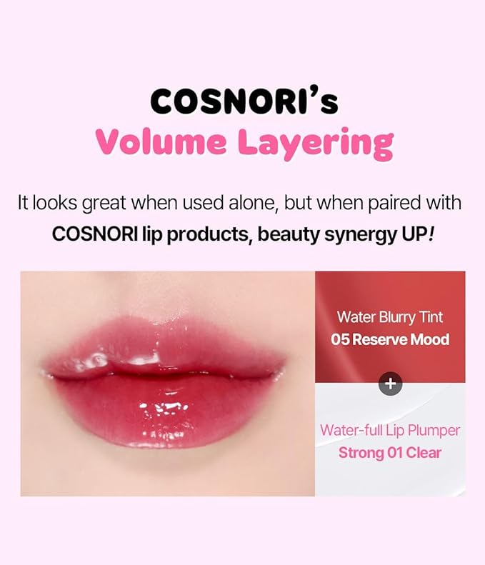 COSNORI Water-full Lip Plumper - Lip volumizing effect, Plump & moist texture, Hydrated lips, Vegan (Strong 01 Clear)