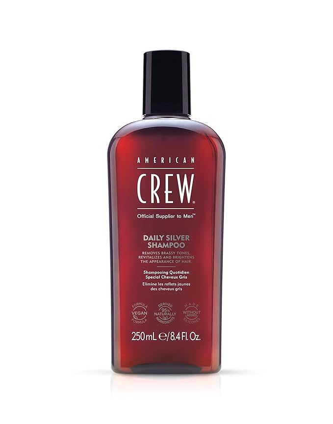 American Crew Men's Shampoo, Daily Silver, Removes Brassy Tones, Naturally Derived, Vegan Formula, 8.4 Fl Oz