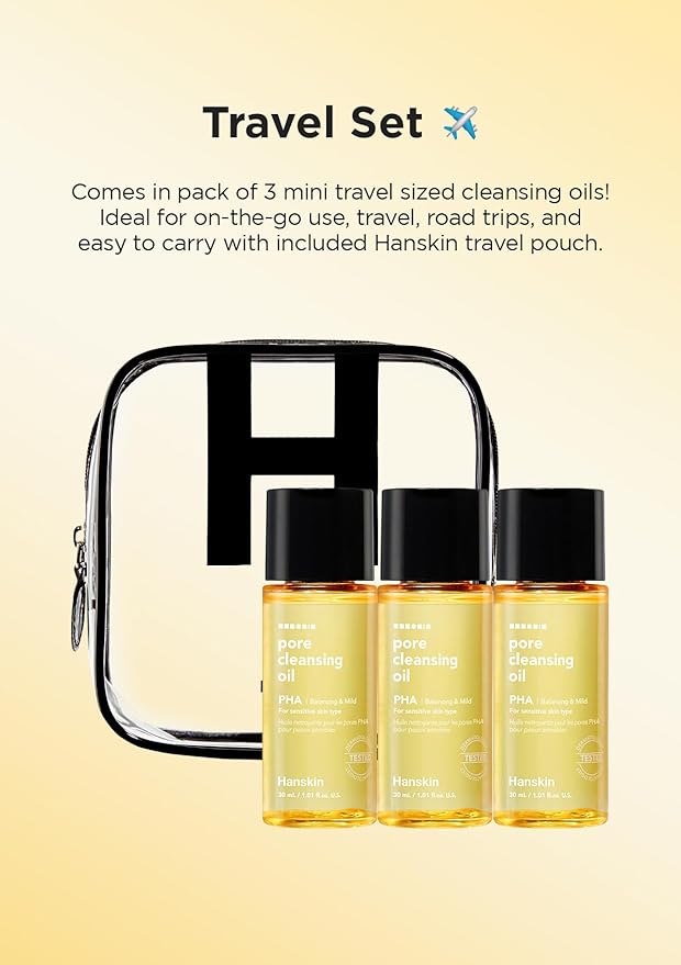 Hanskin PHA Pore Cleansing Oil Mini Set (1.01 oz x 3) β Travel Size Facial Oil Cleanser & Makeup Remover | Gentle Blackhead Care, TSA Friendly | Korean Skincare Stocking Stuffer & Gift for Women