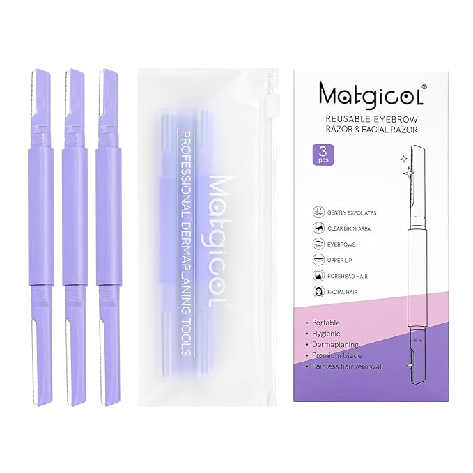 Dermaplane Razor for Women Face & Eyebrow - Dermaplaning Tool for Peach Fuzz Facial Hair Removal,High Precision Blade for Smooth Skin (Purple, 3 Count)