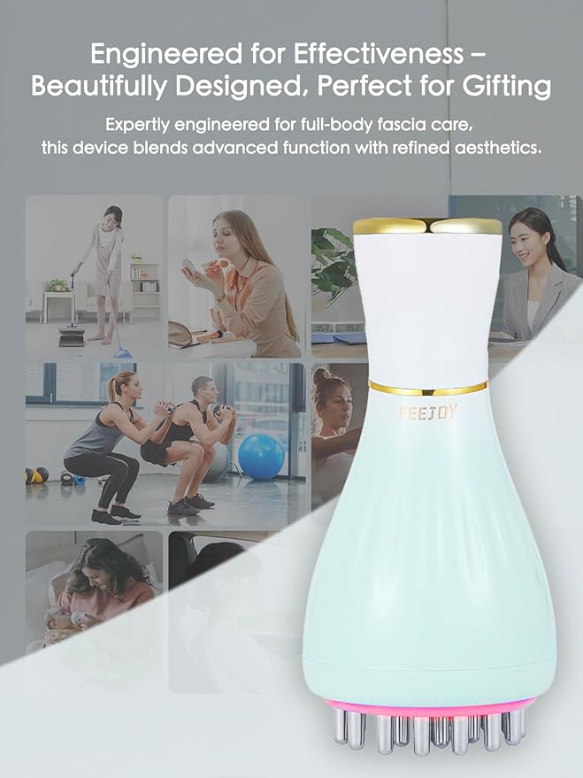 Lymphatic Drainage Massager & Massage Device with Cellulite Oil, Body Sculpting Device & Fascia Blaster for Cellulite with Microcurrent, Light, Heat & Vibration, for Legs, Arms & Belly