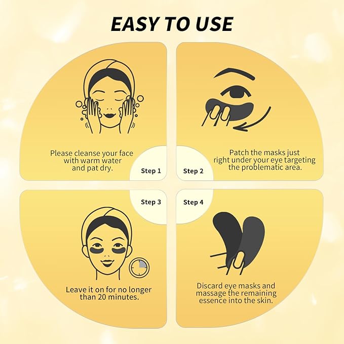 Under Eye Patches(24 Pairs), 24K Gold, Caffeine, Retinol Eye Masks for Puffy Eyes, Wrinkles, Dark Circles, Undereye Bags Treatment - Restoring & Awakening & Moisturizer Skin care Gift for Women