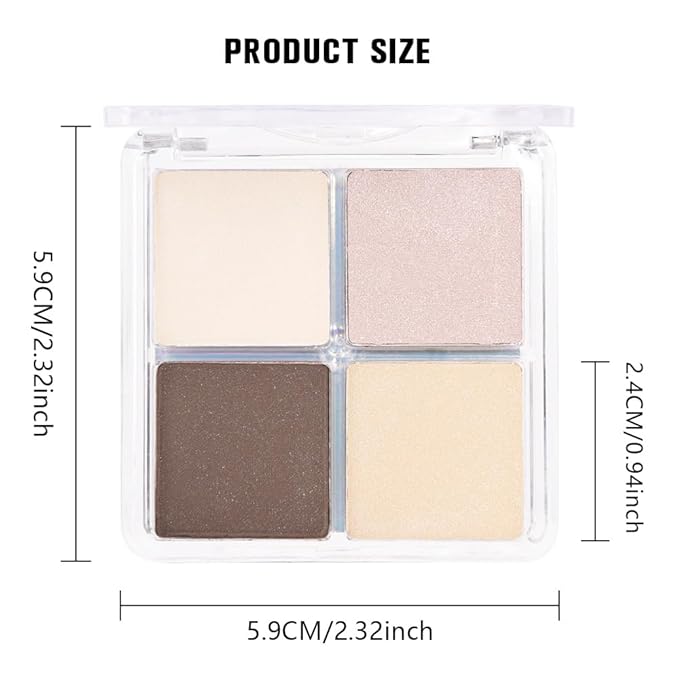 4 Colors Beige Nude Brown Pink Yellow Eye Shadow Powder Palette Makeup, Neutral Travel Matte Shimmer Creme QuadsEyeshadow Palette for Women Highly Pigmented Waterproof, paleta de sombras de ojos 01